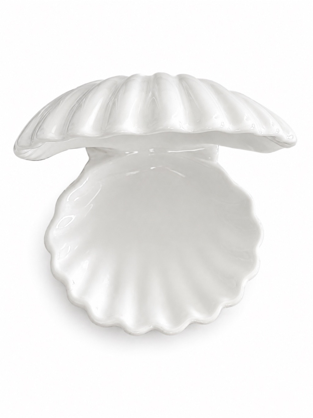 Vintage White Ceramic Clam Shell Trinket Dish / Jewelry Holder
